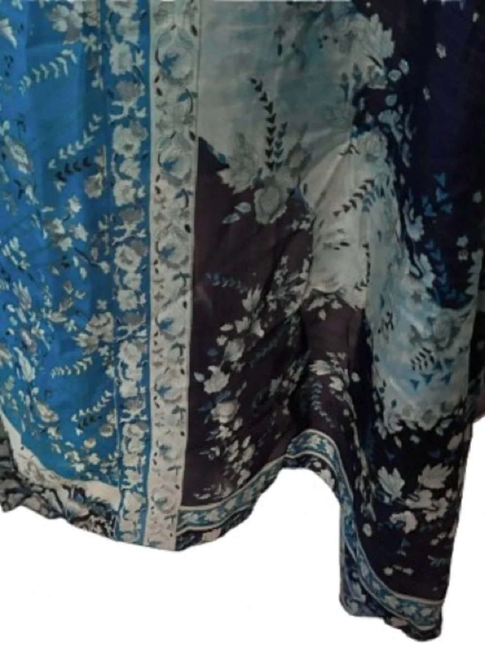 Lovely Large 100% Silk Floral Turquoise Aqua India Scarf Wrap Lightweight Boho